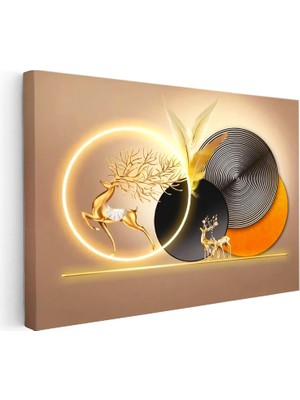Kanvas Tablo Altın Geyik Figürleri Modern Sanat Tablosu Ev Ofis Duvar Dekoru
