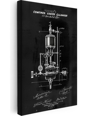 Kanvas Tablo Mekanik Vakum Aparatı Patent Çizimi Teknik Vintage Tablo Ev Ofis Duvar Dekoru
