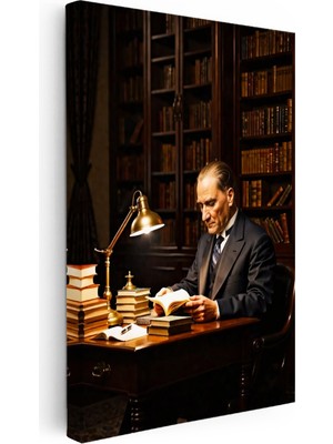 Kanvas Tablo Atatürk Kütüphane Kitap Okuma Atatürk Tablosu Ev Ofis Duvar Dekoru