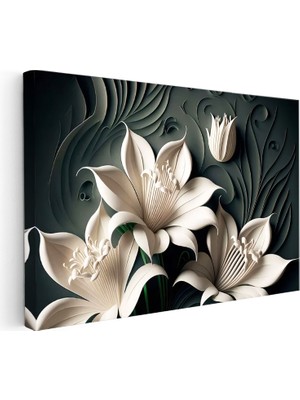 Kanvas Tablo Kabartma Görünümlü Lilyum Çiçek Tablosu Ev Ofis Duvar Dekoru