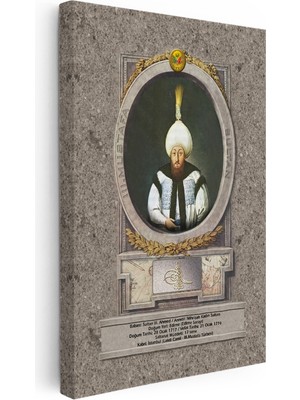 Kanvas Tablo Üçüncü Mustafa Han Padişah Portresi Osmanlı Tablosu Ev Ofis Duvar Dekoru