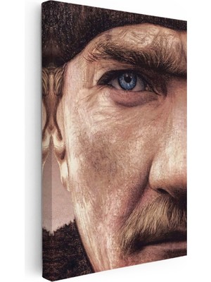 Kanvas Tablo Atatürk Detaylı Yüz Hatları Çizim Atatürk Tablosu Ev Ofis Duvar Dekoru