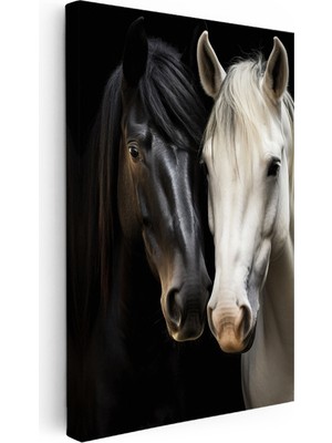 Kanvas Tablo Zıt Tonlu Ikili At Tablosu Ev Ofis Duvar Dekoru