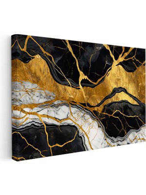 Kanvas Tablo Altın Çatlaklı Mermer Mermer Dokulu Tablos Ev Ofis Duvar Dekoru