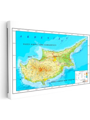 Kanvas Tablo Kıbrıs Adası Topografik Yapı Harita Tablosu Ev Ofis Duvar Dekoru