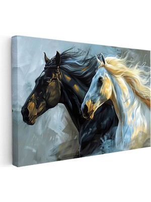 Kanvas Tablo Yeleli Iki At Portresi At Tablosu Ev Ofis Duvar Dekoru