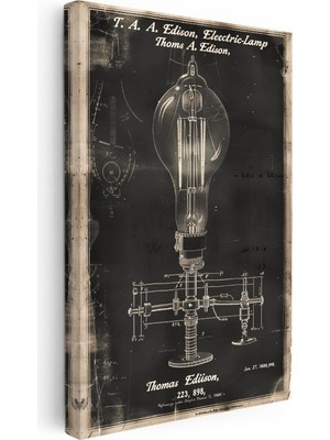 Kanvas Tablo Edison Elektrik Ampulü Patent Çizimi Teknik Vintage Tablo Ev Ofis Duvar Dekoru