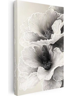 Kanvas Tablo Ince Hatlı Zarif Yapraklar Çiçek Tablosu Ev Ofis Duvar Dekoru