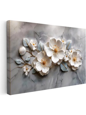 Kanvas Tablo Kabartma Görünümlü Zarif Çiçekler Çiçek Tablosu Ev Ofis Duvar Dekoru