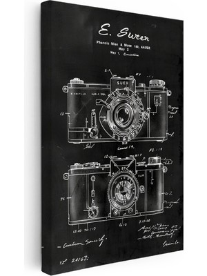 Kanvas Tablo Çift Kamera Patent Çizimi Teknik Detay Vintage Tablo Ev Ofis Duvar Dekoru