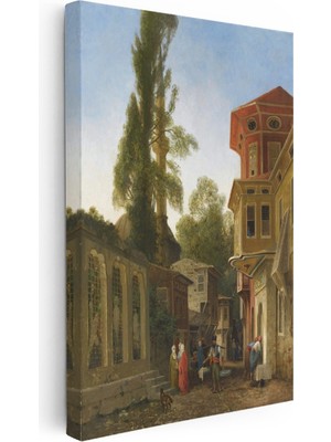 Kanvas Tablo Tarihi Sokak ve Serviler Osmanlı Tablosu Ev Ofis Duvar Dekoru