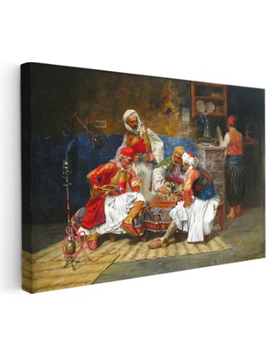 Kanvas Tablo Osmanlı Kahvehane Kültürü Sahnesi Osmanlı Tablosu Ev Ofis Duvar Dekoru