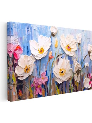 Kanvas Tablo Boya Dokulu Modern Çiçekler Çiçek Tablosu Ev Ofis Duvar Dekoru