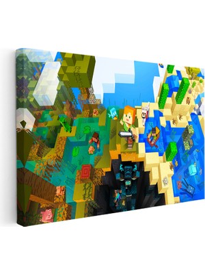 Kanvas Tablo Çoklu Biyom Maceraları Minecraft Tablosu Ev Ofis Salon Duvar Dekoru
