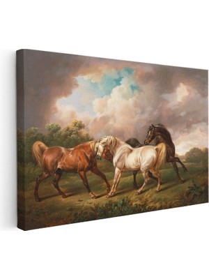 Kanvas Tablo George Stubbs Dört At Fırtınalı Bulutlar Manzarası Ressam Tablosu Duvar Dekoru