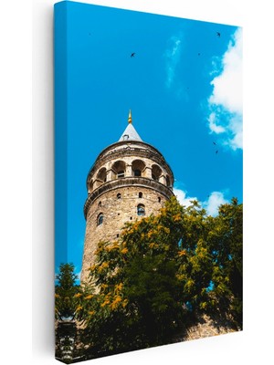 Kanvas Tablo Galata Kulesi ve Yeşil Ağaçlar Şehir Mimari Tablo Ev Ofis Duvar Dekoru