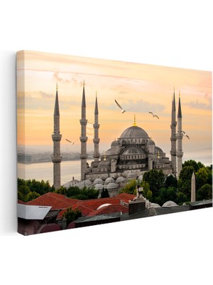 Kanvas Tablo Sultanahmet Camii ve Martı Sürüsü Şehir Mimari Tablo Ev Ofis Duvar Dekoru