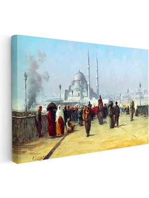 Kanvas Tablo Istanbul Köprü Üzeri Günlük Yaşam Sahnesi Osmanlı Tablosu Ev Ofis Duvar Dekoru