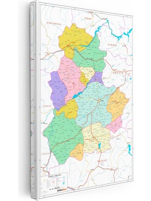 Kanvas Tablo Çorum Mülki Idare Sınırları Harita Tablosu Ev Ofis Duvar Dekoru