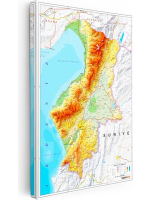 Kanvas Tablo Hatay Dağ ve Ova Yerleşimi Harita Tablosu Ev Ofis Duvar Dekoru