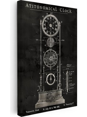 Kanvas Tablo Astronomik Saat Mekanizması Patent Teknik Vintage Tablo Ev Ofis Duvar Dekoru