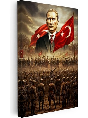 Kanvas Tablo Atatürk Kurtuluş Savaşı Ordu Bayrak Atatürk Tablosu Ev Ofis Duvar Dekoru