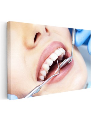 Kanvas Tablo Metal Sond Ile Diş Muayene Detayı Diş Hekimi Tablosu Ev Ofis Duvar Dekoru