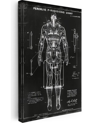 Kanvas Tablo Insan Vücudu Patent Çizimi Teknik Vintage Tablo Ev Ofis Duvar Dekoru