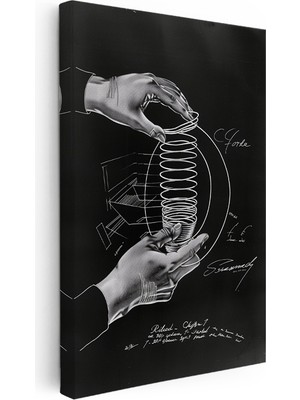 Kanvas Tablo Ellerde Yaylı Oyuncak Patent Çizimi Teknik Vintage Tablo Ev Ofis Duvar Dekoru