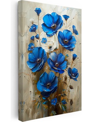 Kanvas Tablo Canlı Mavi Kır Çiçeği Buketi Çiçek Tablosu Ev Ofis Duvar Dekoru