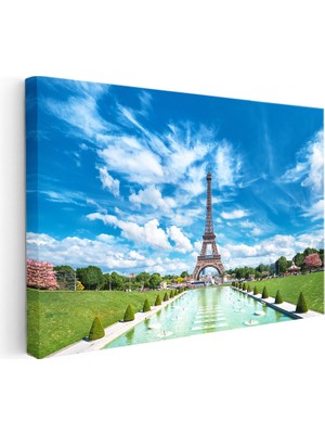 Kanvas Tablo Paris Eyfel Kulesi Su Havuzu Şehir Mimari Tablo Ev Ofis Duvar Dekoru
