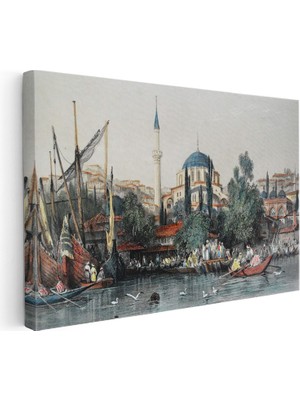 Kanvas Tablo Tophane Sahil Camii Kayıklar Osmanlı Tablosu Ev Ofis Duvar Dekoru
