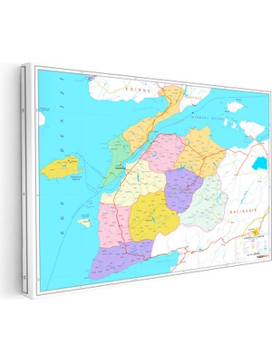 Kanvas Tablo Çanakkale Ilçe Planı Harita Tablosu Ev Ofis Duvar Dekoru