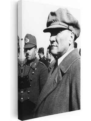 Kanvas Tablo Atatürk Kasketli Askeri Bakış Atatürk Tablosu Ev Ofis Duvar Dekoru