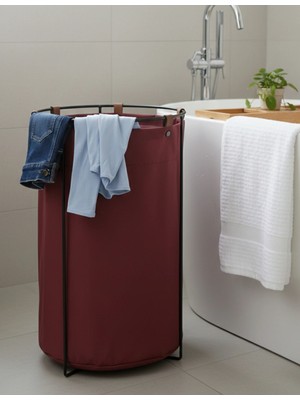 Maisonord Edda Deri Askılı Metal Gövdeli Retro Çamaşır Sepeti - Bordo