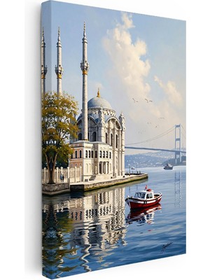 Kanvas Tablo Ortaköy Camii ve Deniz Manzarası Şehir ve Mimari Tablo Ev Ofis Duvar Dekoru