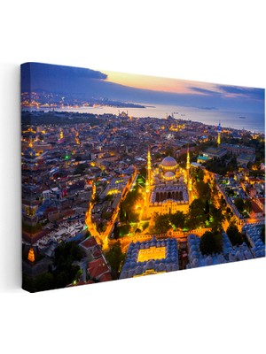 Kanvas Tablo Sultanahmet Camii ve Tarihi Yarımada Şehir Mimari Tablo Ev Ofis Duvar Dekoru
