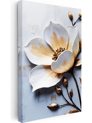 Kanvas Tablo Metalik Tomurcuklu Çiçek Çiçek Tablosu Ev Ofis Duvar Dekoru