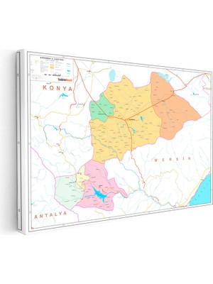Kanvas Tablo Karaman Siyasi Sınır Harita Tablosu Ev Ofis Duvar Dekoru