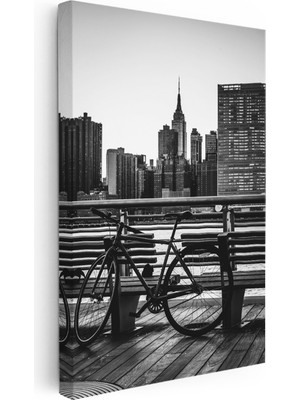 Kanvas Tablo New York Binaları ve Bisiklet Şehir Mimari Tablo Ev Ofis Duvar Dekoru