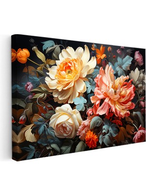 Kanvas Tablo Yoğun Çiçek Aranjmanı Çiçek Tablosu Ev Ofis Duvar Dekoru
