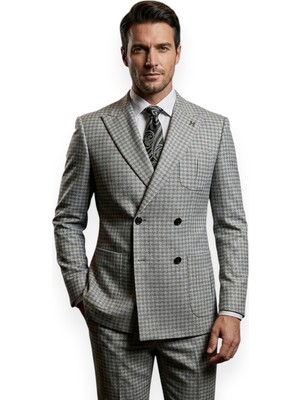 HERMOSE Riviera | Milano Gri Mikro Dokulu Kruvaze Ceket