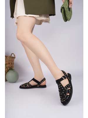 Sy Leather Elena Model Hakiki Deri Çakma Troplu Bantlı Tokalı Kadın Günlük Sandalet