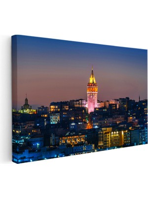Kanvas Tablo Galata Kulesi Gece Şehir Işıltısı Şehir Mimari Tablo Ev Ofis Duvar Dekoru