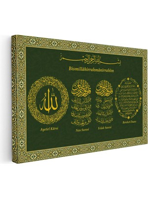 Kanvas Tablo Otantik Desenli Ayetel Kürsi Felak Nas Suresi Bereket Duası Dini Islami Tablo