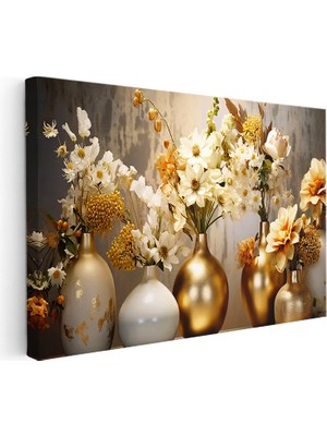 Kanvas Tablo Altın Vazolu Çiçekler Modern Tablo Ev Ofis Duvar Dekoru