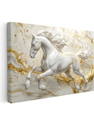 Kanvas Tablo Altın Detaylı Mermer Görünümlü At Tablosu Ev Ofis Duvar Dekoru