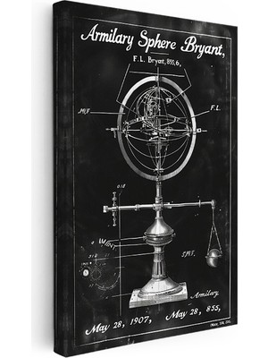 Kanvas Tablo Armillary Sphere Terazili Patent Teknik Vintage Tablo Ev Ofis Duvar Dekoru