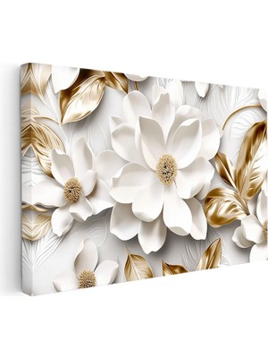 Kanvas Tablo Büyük Beyaz Manolyalar Çiçek Tablosu Ev Ofis Duvar Dekoru