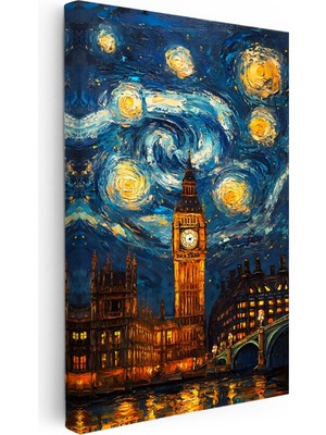 Kanvas Tablo Londra Big Ben Fantastik Gökyüzü Şehir ve Mimari Tablo Ev Ofis Duvar Dekoru